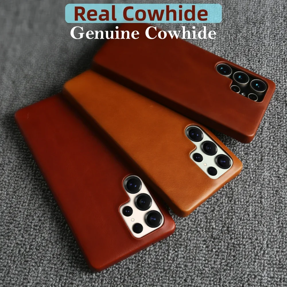 

Retro Genuine Leather Shockproof Phone Case for Samsung Galaxy S26 Pro S25 Edge S24 S23 Ultra S22 S21 FE Glossy Back Cover Funda