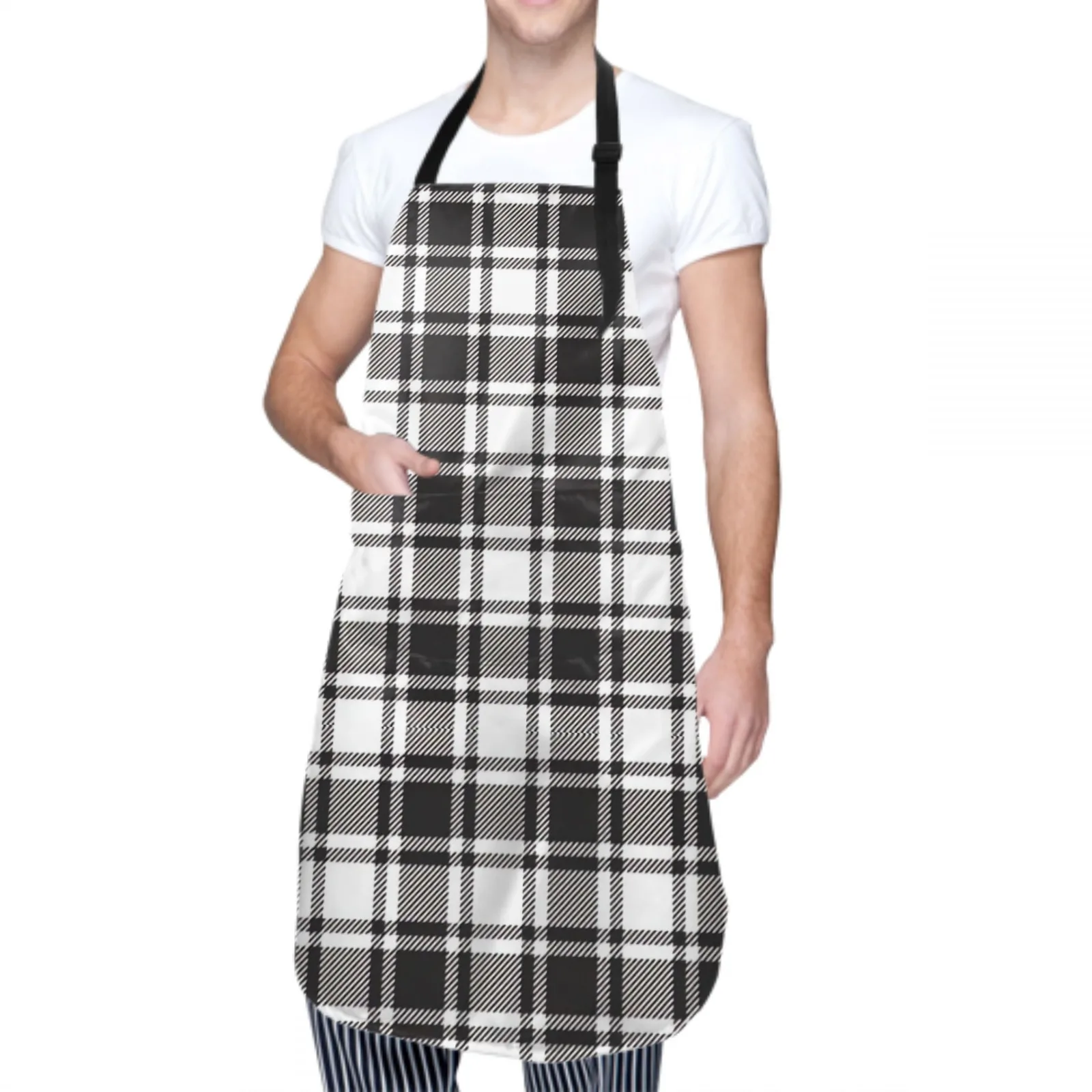 Colorful Check Waterproof Apron with 2 Pockets Kitchen Chef Apron  Apron for Hair Brushing Cooking Baking Painting Gardening