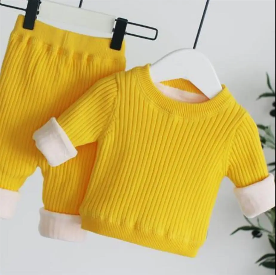 Winter Plush Top +Pants 2pcs Set Baby Warm Suits Newborn Children Bottoming Shirt Warm Boys Clothes Kids Sleepwear Thicken Cloth