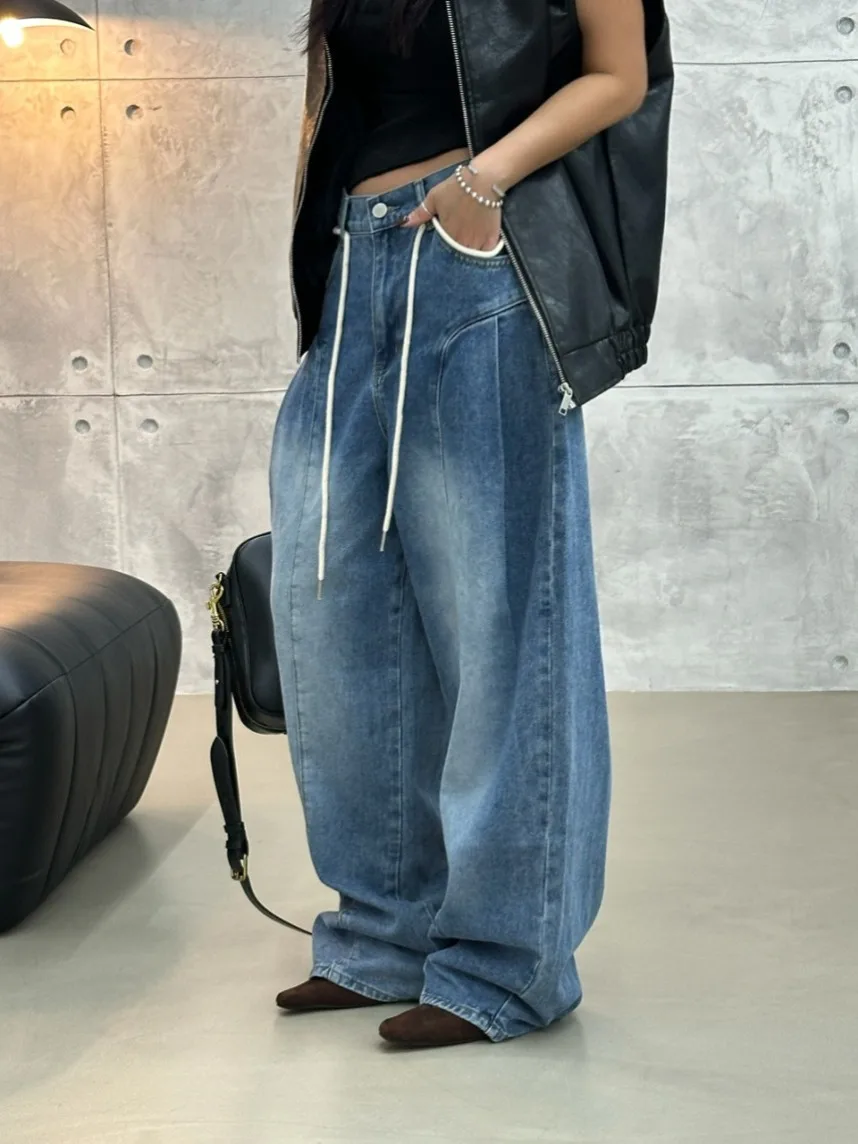 جينز JL بتصميم عتيق مغسول، بنمط الشارع مع طيات وثنيات، أزياء نسائية للربيع والخريف، بيع حصري عبر الإنترنت #2