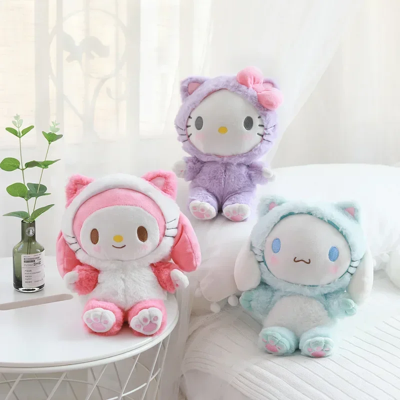 

Мультяшные персонажи Hello Kitty Melody Cinnamoroll, 25 см, Sanrio, Аниме периферийные принадлежности, милая плюшевая кукла, детские плюшевые игрушки, праздничные подарки для девочек