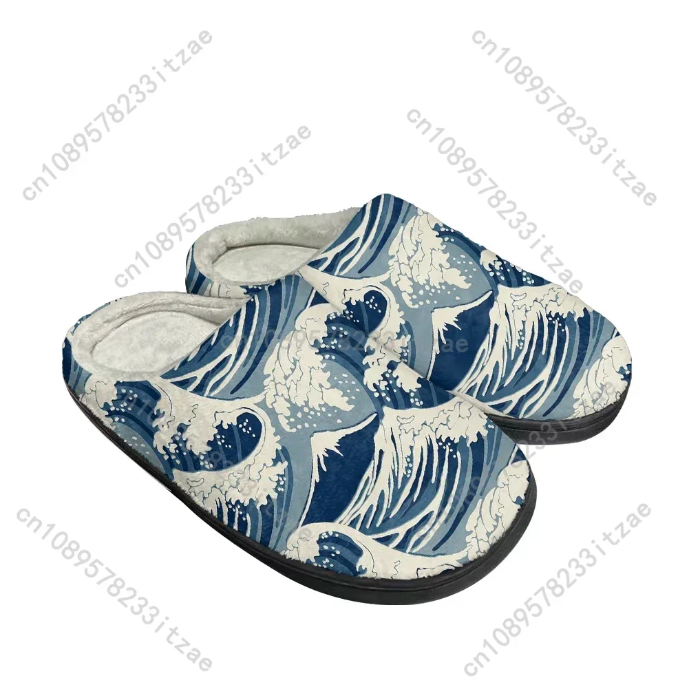 

Hot Great Wave Home Cotton Custom Slippers Mens Womens Teenager Latest Bedroom Plush Indoor Keep Warm Shoes Cool Thermal Slipper
