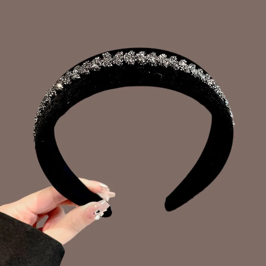 

High cranial top headband for women, high sense of foreign style, fashionable rhinestone sponge, wide