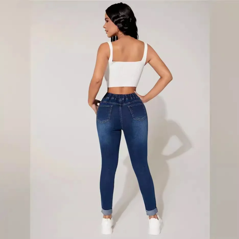 Rozciągliwe spodnie ołówkowe damskie wysokiej talii zasznurować w trudnej sytuacji Denim spodnie do kostek wąskie dżinsy 2024 Streetwear dżinsy vintage — zdjęcie 4