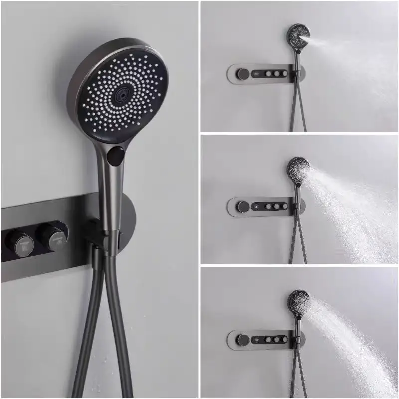 Luxury 4 modes Waterfall Rainfall Bathroom shower faucet set Wall Mounted Brass Thermostatic Shower head set Four Functions,Gold