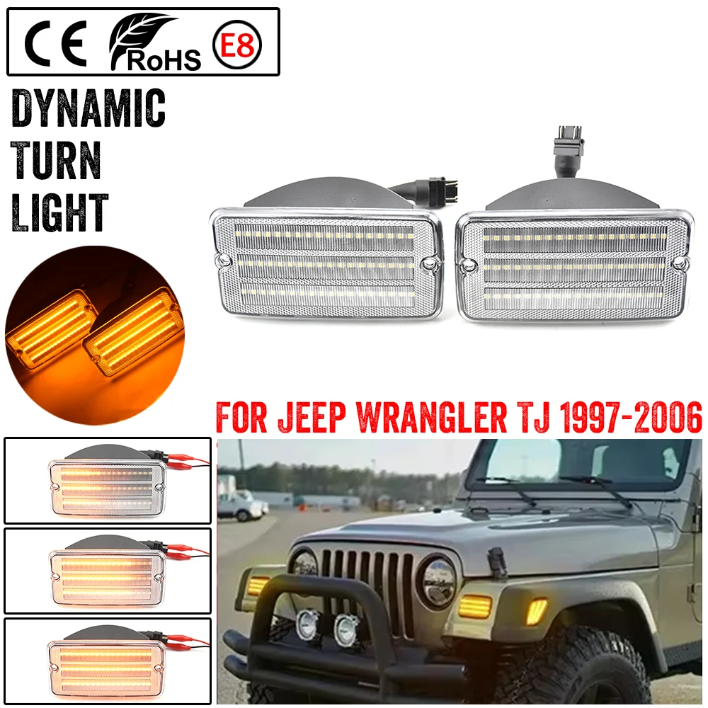 2Pcs LED Dynamic Side Marker Light Turn Signal Blinker Indicator Lamps For Jeep Wrangler JL 2018-2021 Gladiator JT 2020-2021