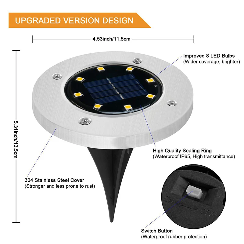 Luz de disco de energía Solar para exteriores, luces de disco de Patio, iluminación de paisaje en el suelo, decoración de jardín, 8/20led