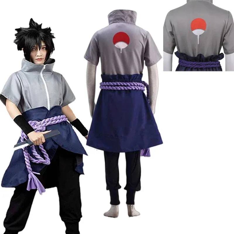123Uchiha تأثيري أنيمي Daiyoji Ninkai Taisen Uchiha Sasuke القمم السراويل شعر مستعار الدعاوى هالوين زي الرجال