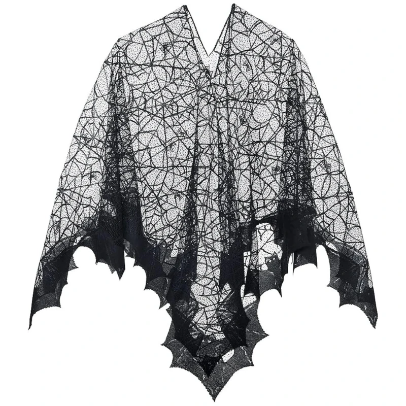 

F42F Halloween Webs Shawl Poncho Lace for Women Lady Dark Shawl Proms Sexy Webs Poncho Shawl for Cosplay