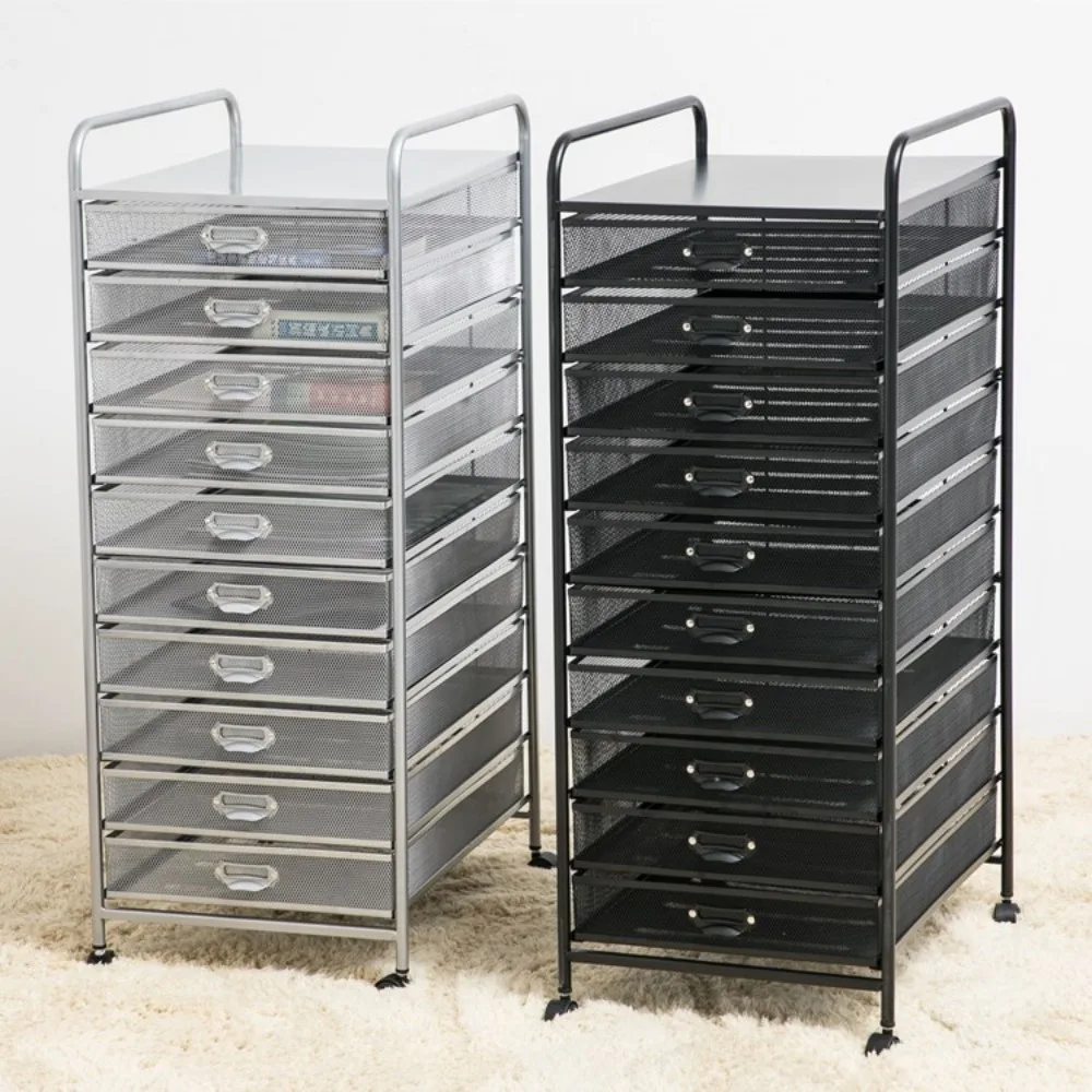 Wrought iron multi-layer A4 file rack with drawer trolley, office information storage cabinet, file sorting shelf under the tabl