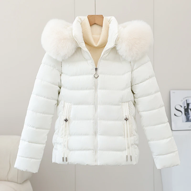 

Detachable Hat down Cotton Jaet Women's Winter ort Sle Warmth Padded Coat Small Size Fem Outerwear Zipper Closure