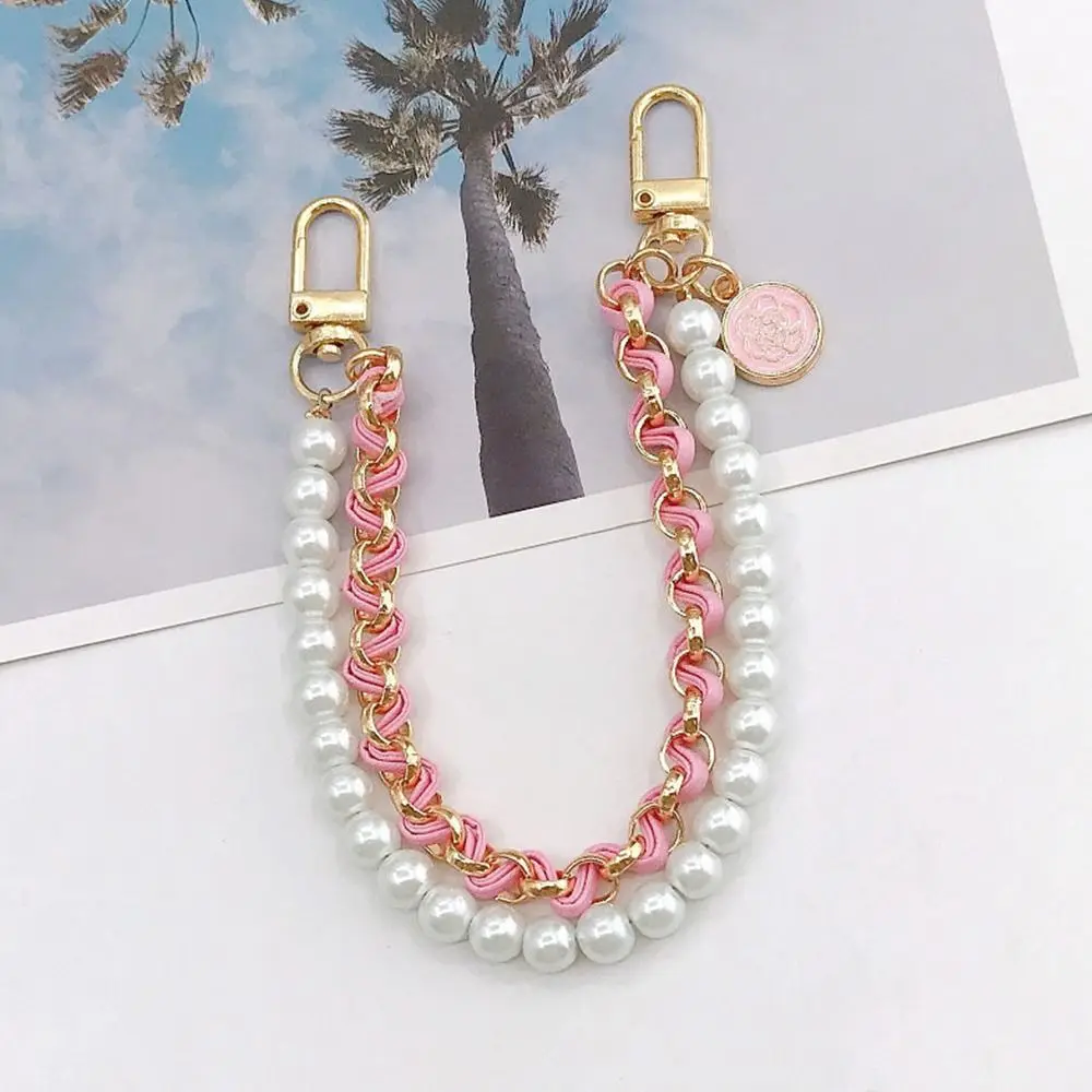 Gold Clasp Phone Lanyard DIY Purse Shoulder Bag Chain Handbag Belt Double Layer Chain Pearl Bag Strap
