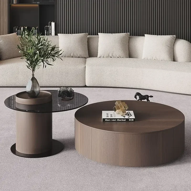 

Italian minimalist solid wood round coffee table Home light luxury small-sized tea table Simple modern TV cabinet End Tables