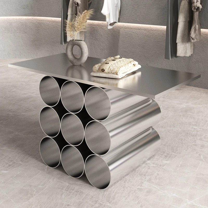 

Stainless steel brushed display table Women's clothing store display table Product display table
