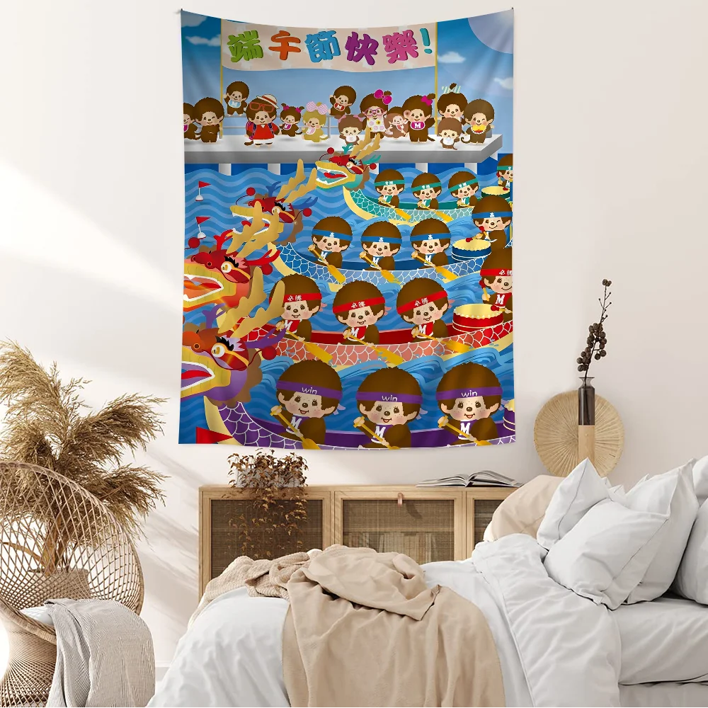 Cartoon M-Monchhichis Colorful Tapestry Wall Hanging Hippie Flower Wall Carpets Dorm Decor Japanese Tapestry