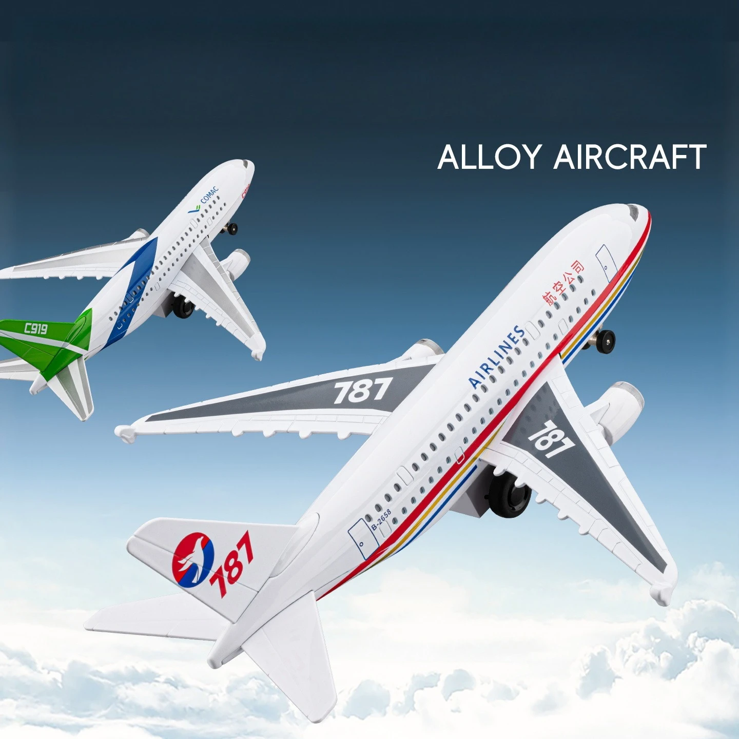 Simulated Large 787 Airliner Alloy Plane Model Simulated Broadcast Pull Back Bedroom Aviation Toy