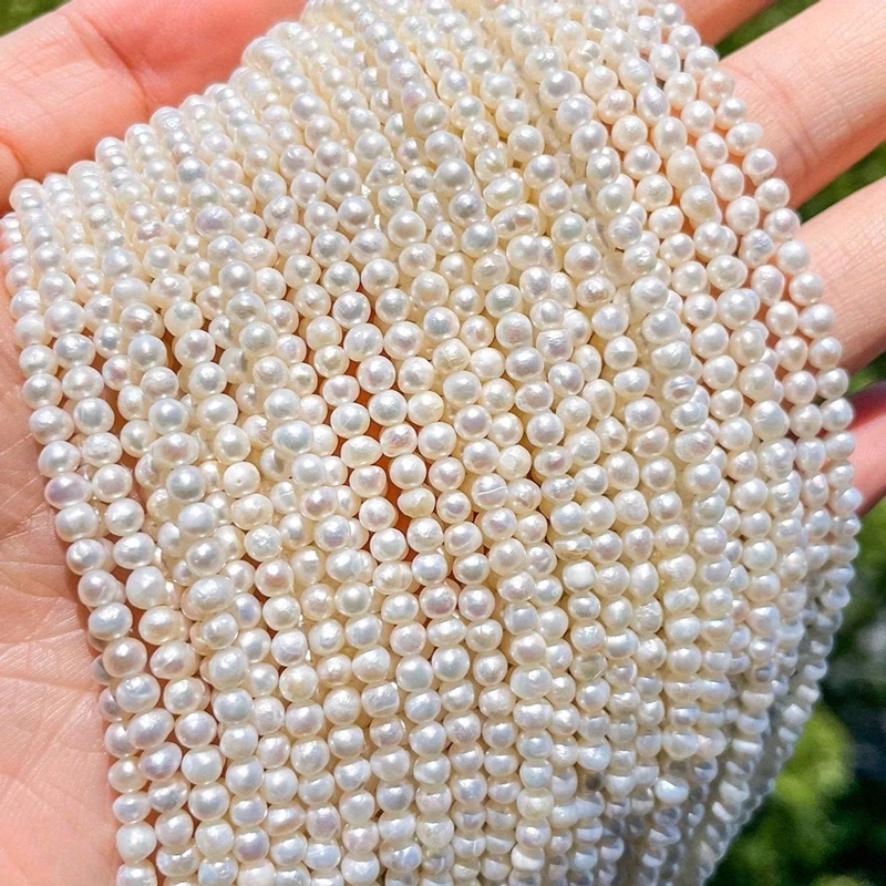 Natürliche Süßwasserperlen Runde Perlen Weiße Halbfertige Perlen für Schmuckherstellung DIY Halskette Armband Zubehör – Detail 1