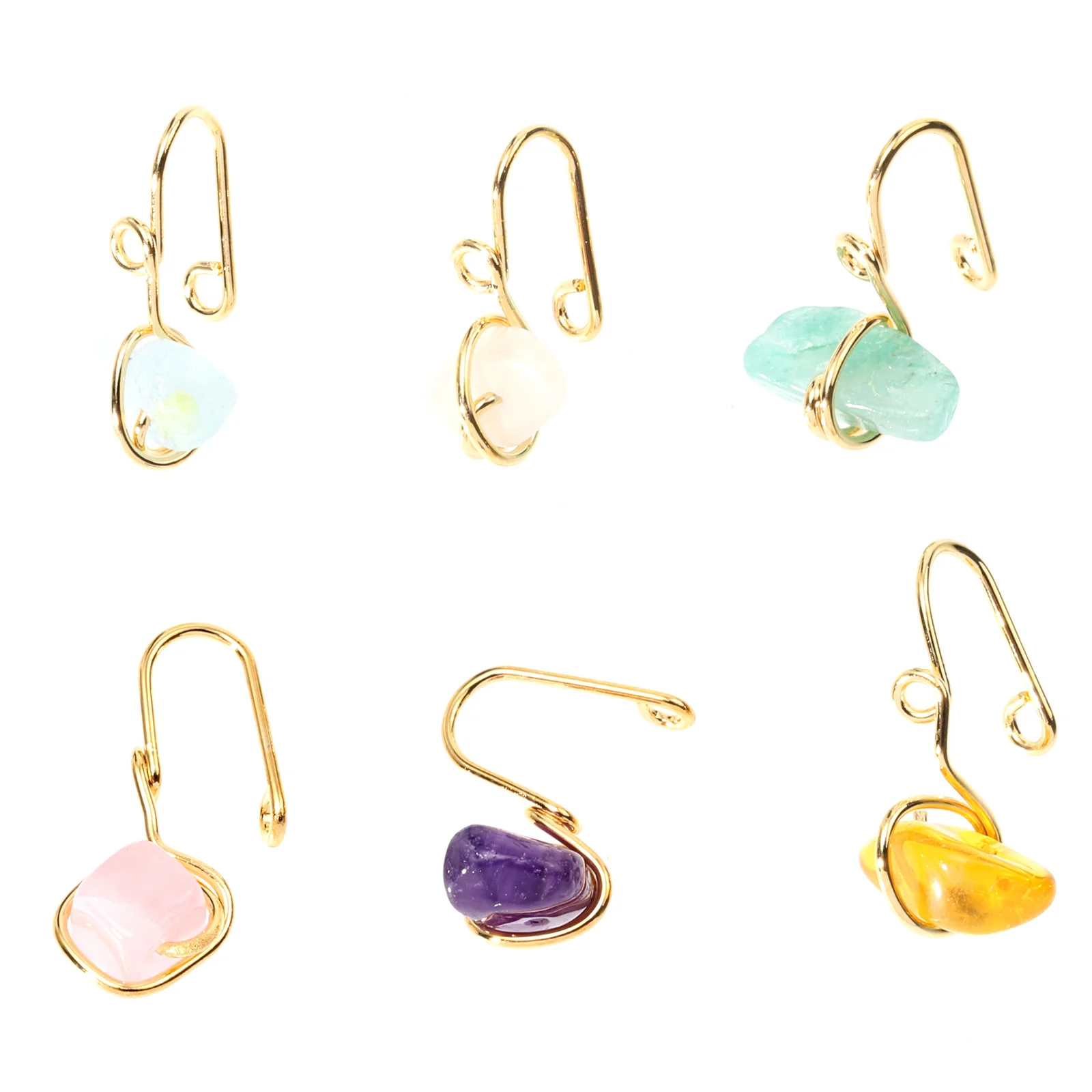 

6pcs U-Shaped Nose Rings Handmade African Eye Beads Natural Stone Metal Comfortable Decorations For Women Men Street