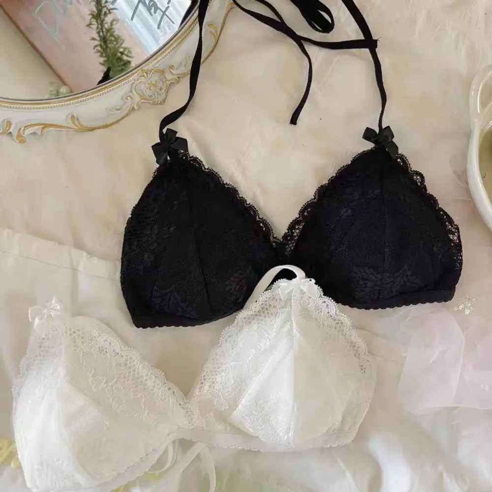 Reggiseno push up in pizzo traspirante con lacci senza fili con scollo a V profondo antiurto anti-cedimento Reggiseno push up in rete Biancheria intima sottile Regali da donna
