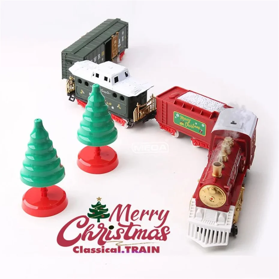 Battery Powered Christmas Electric Trains Toy Kids Engineering Car Xmas Railway Track Vehicle with Light&Sound Birthday Gift