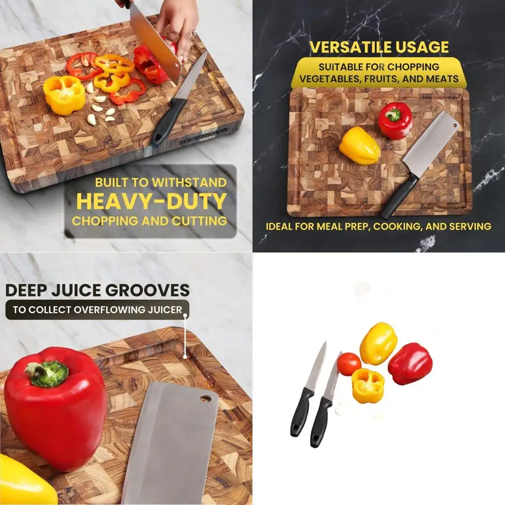 

Durable 18x13 Teak Wood End-Grain Cutting Board with Built-In Handles and Moisture Resistance