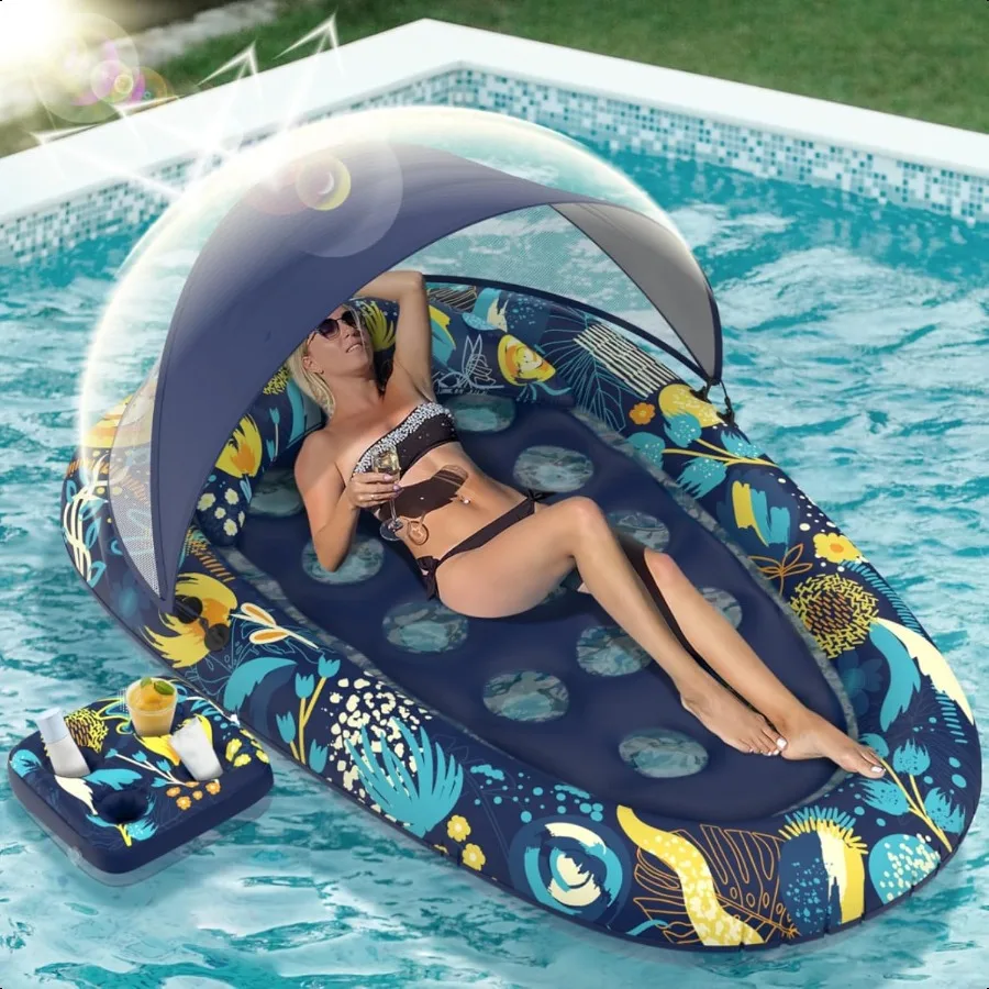 

3in1 Pool Floats with Canopy Cup Holder XL Large 73 x 48 Iatable Pool Floats for Adults Lounger Raft Floating Chair for Swimmin