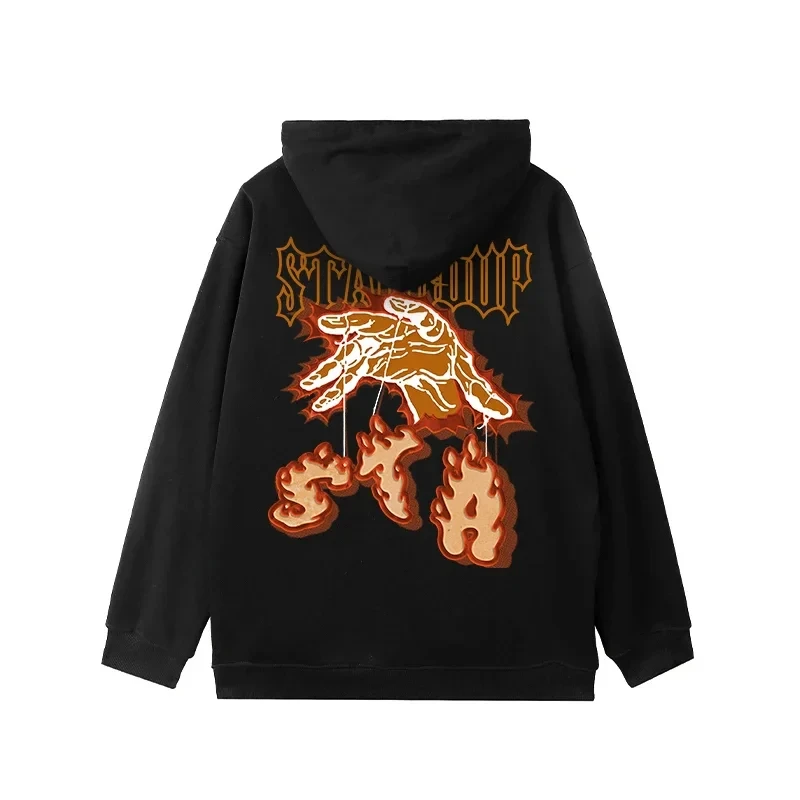 

Vintage Men's Hoodie Flame Letter Printing Trendy Brand American Street Women's Sweater Casual Loose Couple Hoodie Fashion Brand