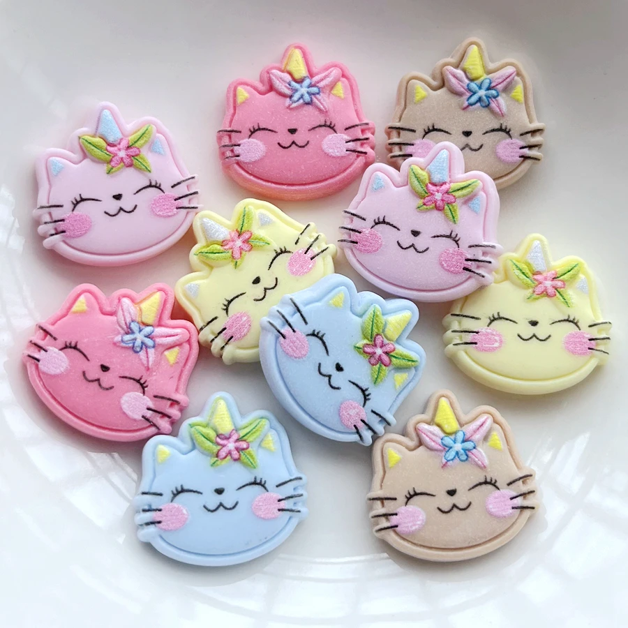 10pcs 21*20mm new cute cartoon animals Happy Kitten Flat back resin DIY jewelry hairpin resin craft decorative accessories