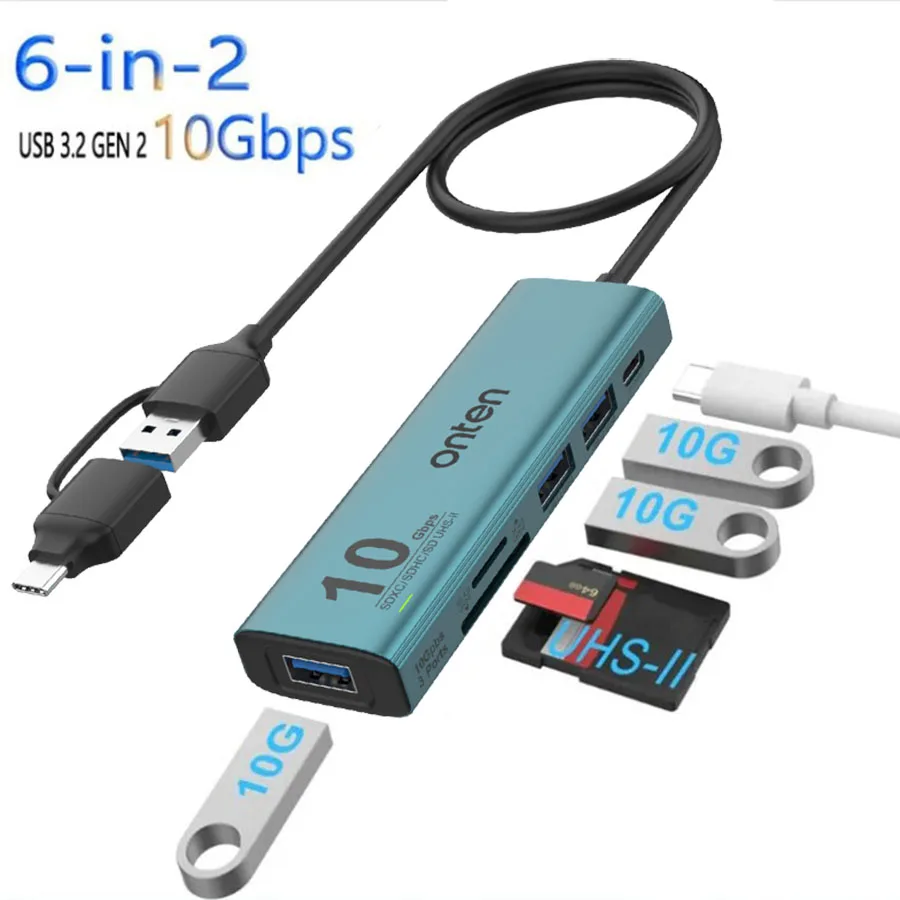 HUB USB C 10Gbps USB 3.2 GEN 2 Type C pour Windows MacOS Linux avec lecteur de carte SD/TF 4.0 UHS-II USB 3.2 adaptateur de port HUB