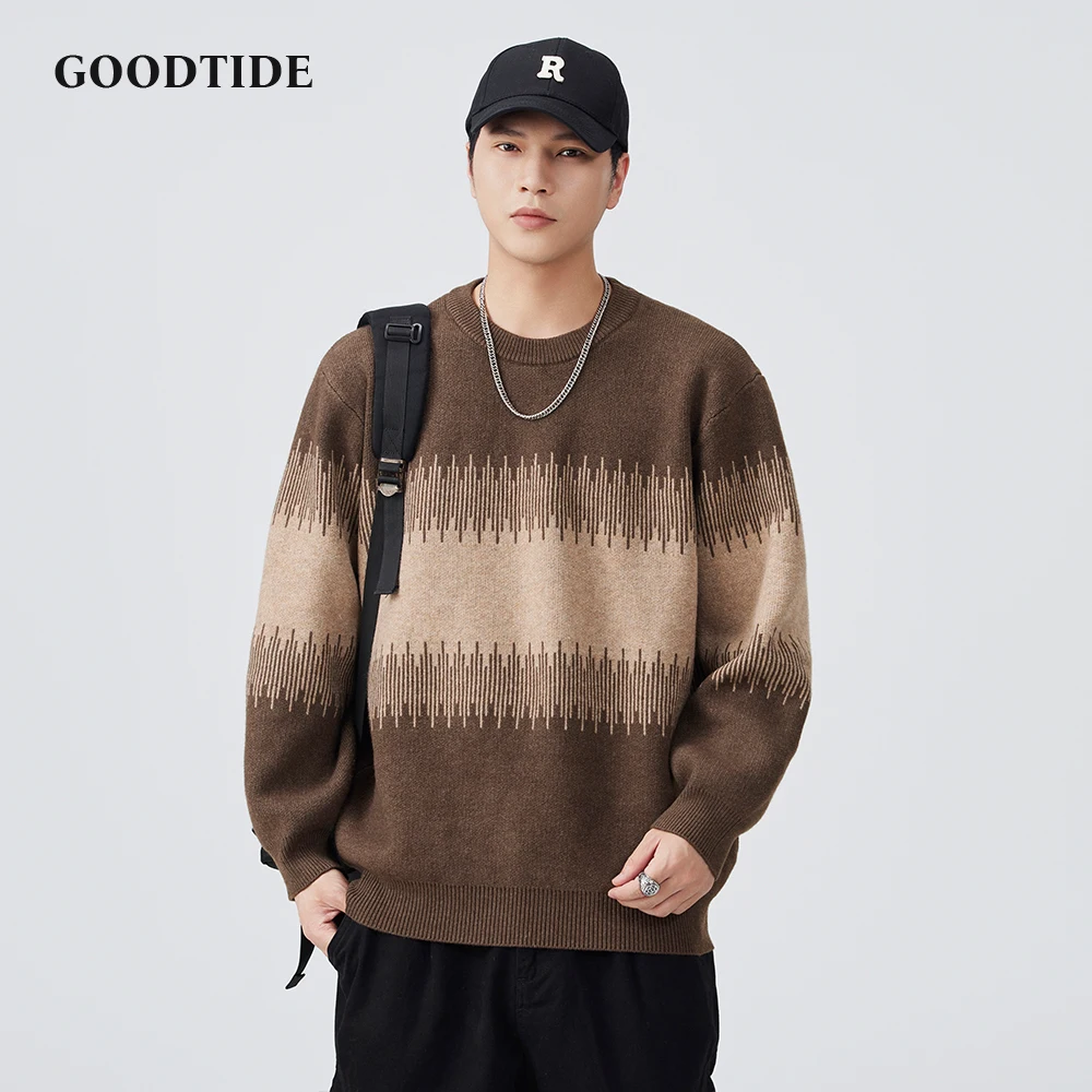 

Autumn Winter Fashion Men's Casual Striped Crew Neck Sweater Color - Block Knitted Pullover Comfortable Soft Long Sleeve Jumper