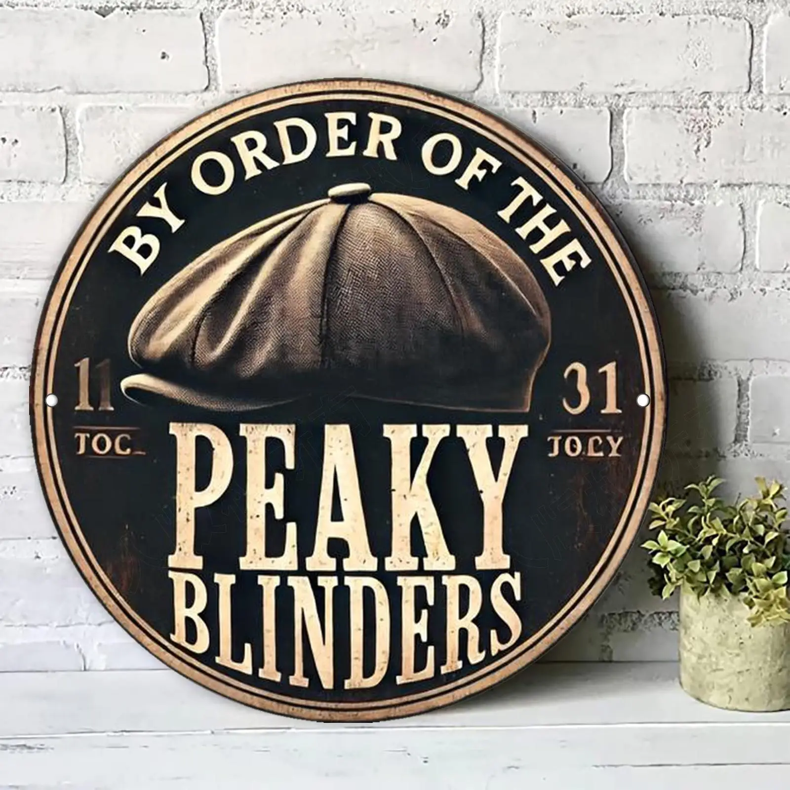 Panneau mural en métal aluminium de style britannique vintage, plat 2D, 1 pièce - Décoration rétro circulaire avec inscription « By Order of The Peaky Blinders »