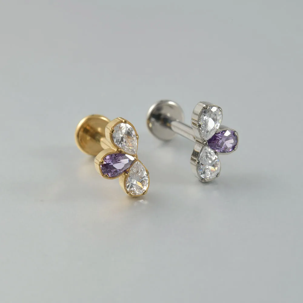 Women's Titanium CZ Ear Cartilage Labret Stud Earring