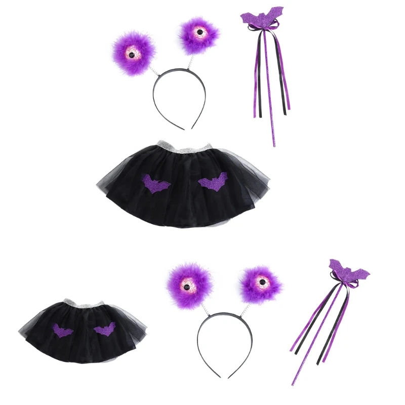 Halloween Costumes Set Wand Scary Eyeball Headwear Bat Skirt Eyeballs Headband for Carnival Halloween Theme Party