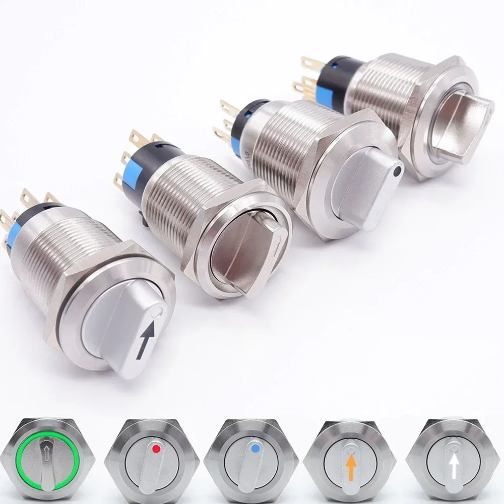 

10PCS 19mm 22mm Metal Rotary Selector Switch Waterproof Momentary self-reset/Latching Knob With Led Light 2 3 Position