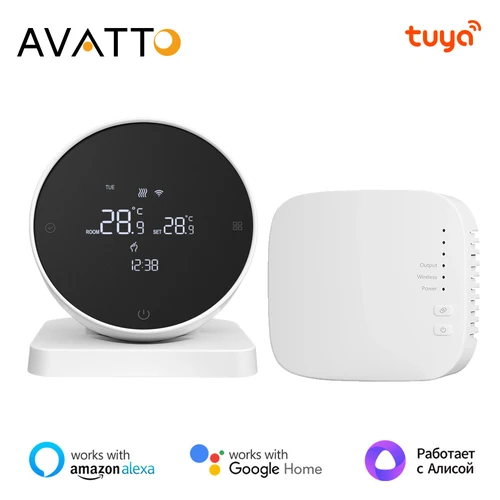 AVATTO Tuya WiFi termostato inteligente, controlador de temperatura receptor inalámbrico RF, para caldera de Gas de agua compatible con Alexa Google Home