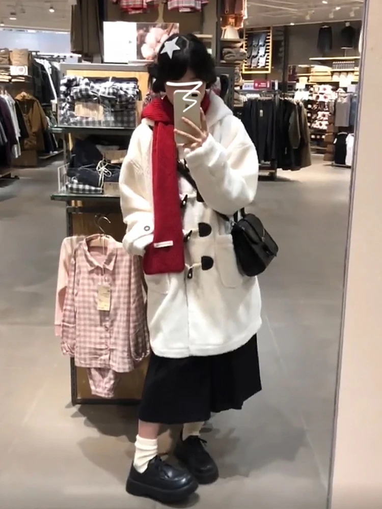 

Белый жилет из овечьей шерсти для женщин, осенне-зимний, новый, маленький размер, средней длины, шерстяное пальто, милый японский стиль, прямой крой, модель-труба