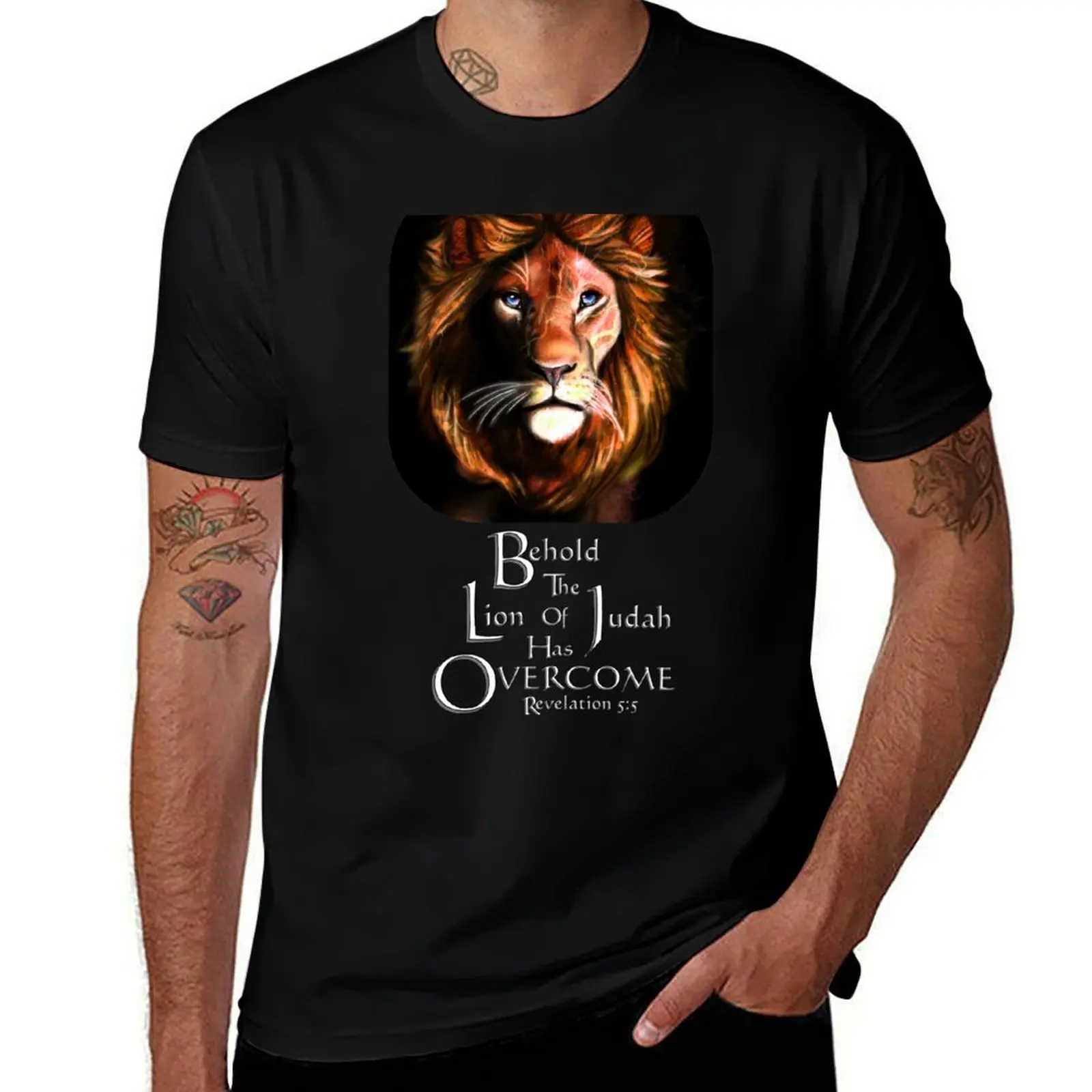 

Lion of Judah With Scripture (Amber) T-Shirt man t shirt luxury funny t shirts cotton T-Shirt