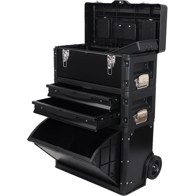 Trolley tool box three-layer combination multifunctional hardware tool box with wheels movable push-pull storage cart