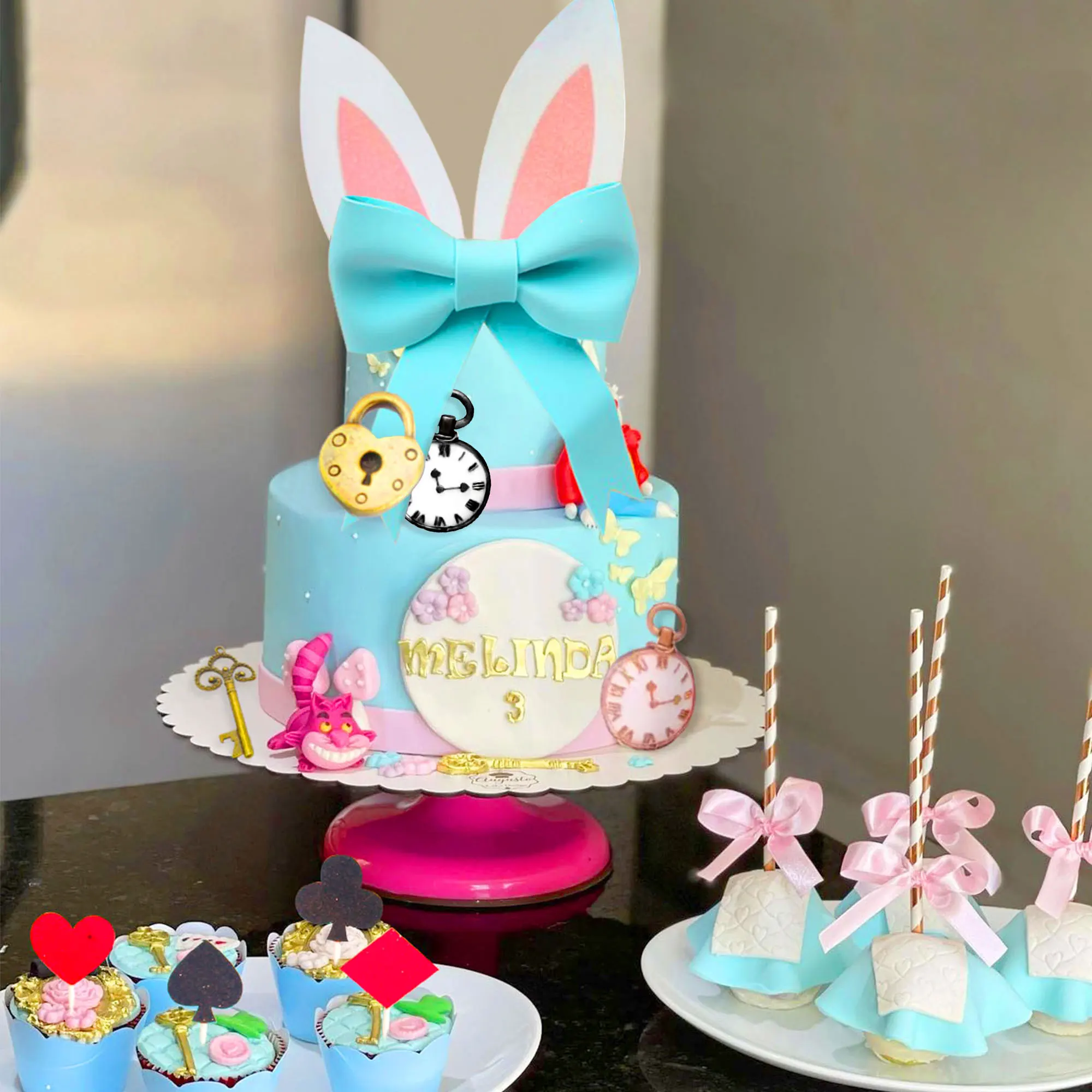 LaVenty Alice in Wonderland Cake Decoration Party Supplies Favors Bunny Birthday Cake Decoration Baby Shower Decoration