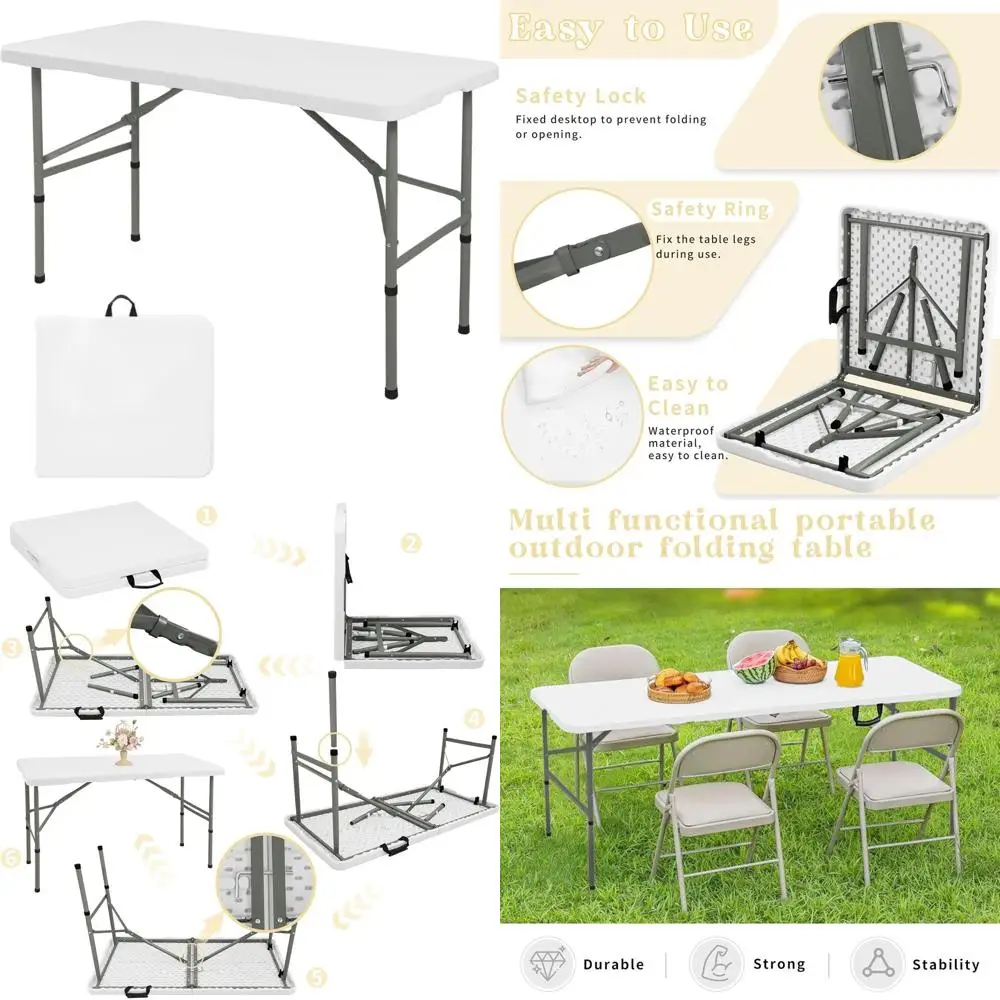 

Портативный сверхпрочный пластиковый складной стол на 4 фута со стальными ножками для столовой, пикников, вечеринок и мероприятий (белый)