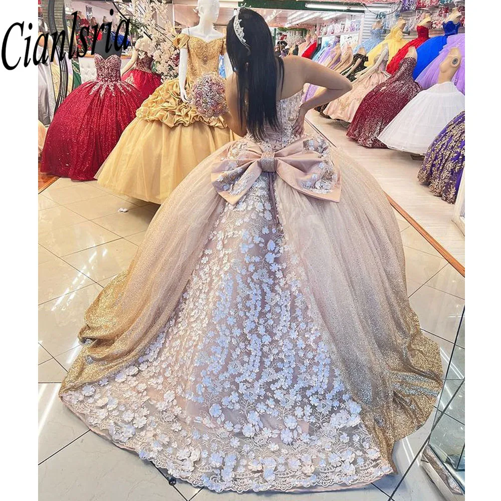 สาวเม็กซิกันแชมเปญ Quinceanera เดรสลูกไม้ Applique หวาน16ประกวด Gowns กำมะหยี่ Vestidos De XV ปี