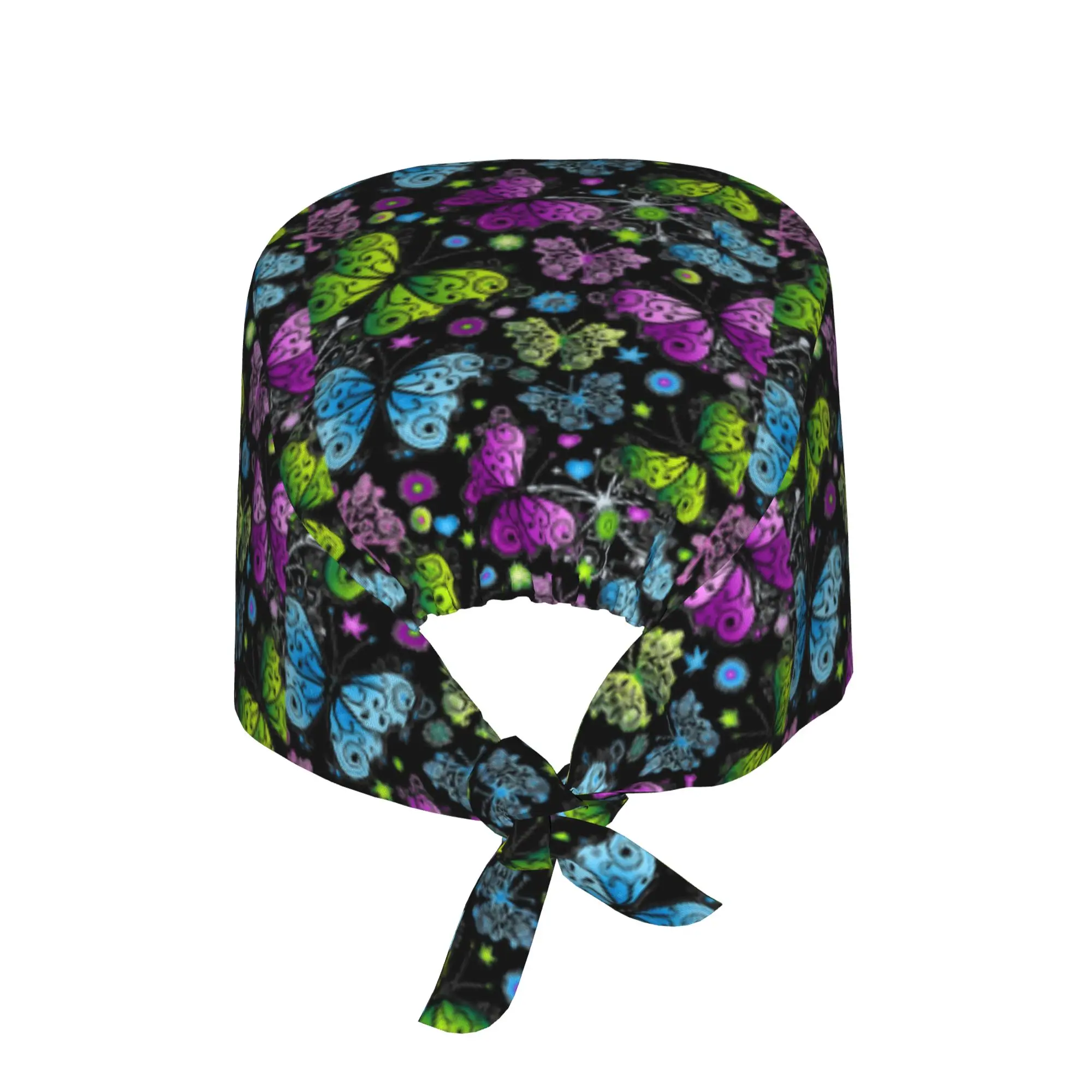 Funny Colourful Butterfly Printed  Medical Staff Scrubs Hat Unisex  For Chef Hat Scrub Caps