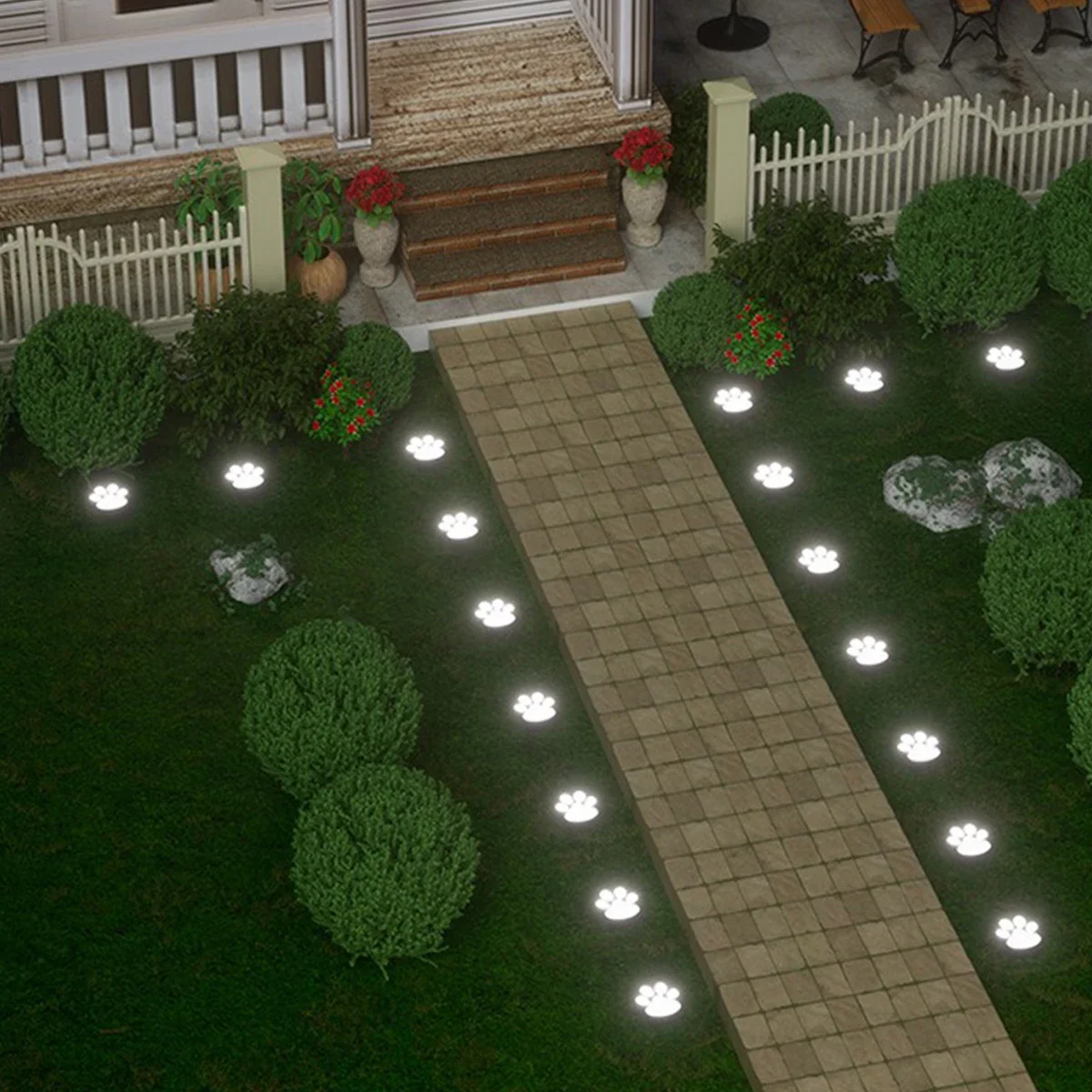 Solar Lawn Light Dog Paw Footprints Stairs Light Outdoor Waterproof Balcony Garden Fence Landscape Decoration Solar Powered Lamp