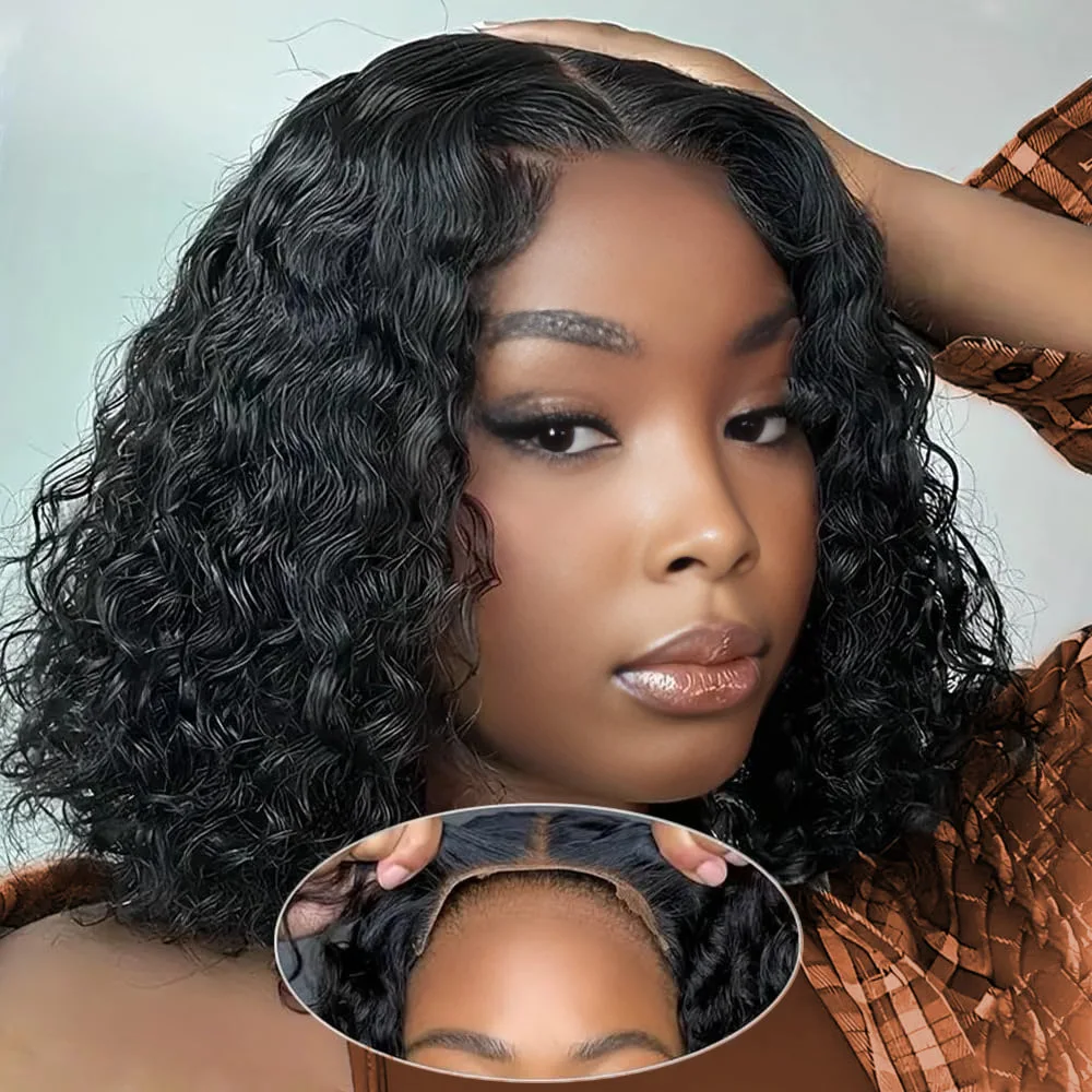 여성용 무접착 딥 웨이브 레이스 프론탈 가발 5x5 4x4 글루리스 밥 가발 곱슬머리 인모 가발 250 밀도 즉시 착용 가능