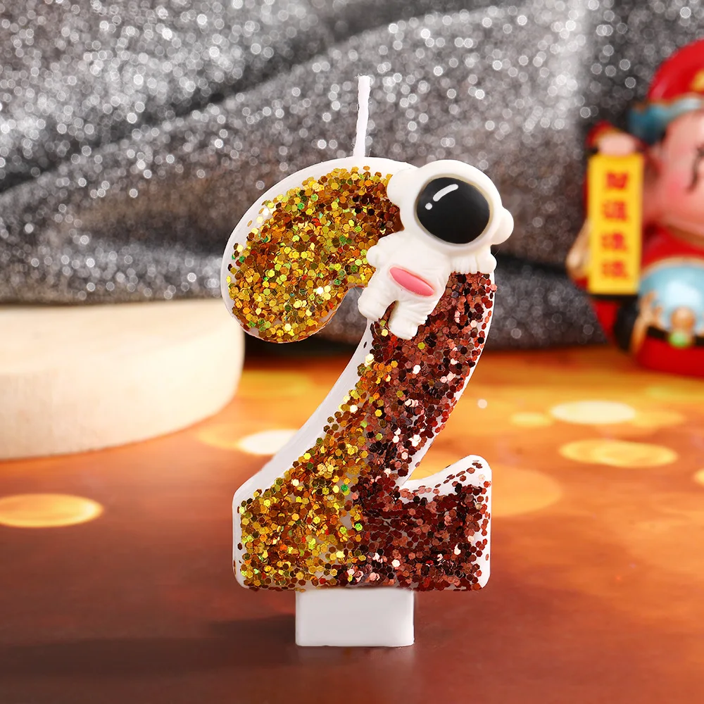 Cartoon Alien Creative Sequin Digital Candle Little Boy Birthday Cake Candle Atmosphere Decoration Plug-in