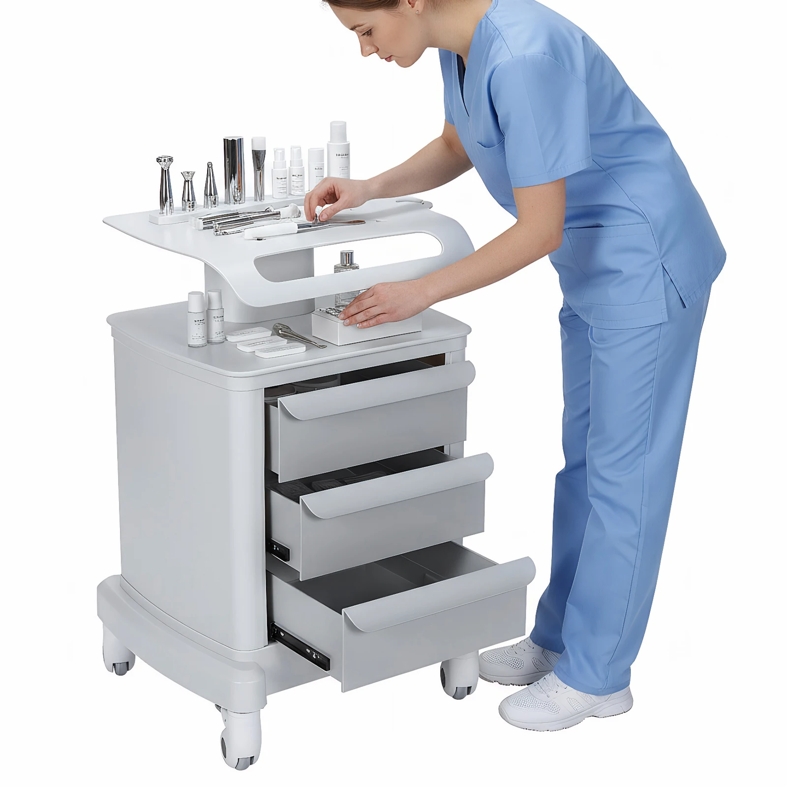 

Medical Utility Cart with Wheels Esthetician Machine Stand with 3 Drawers 110LBS Load for Hospital Dental Clinics Beauty Salons