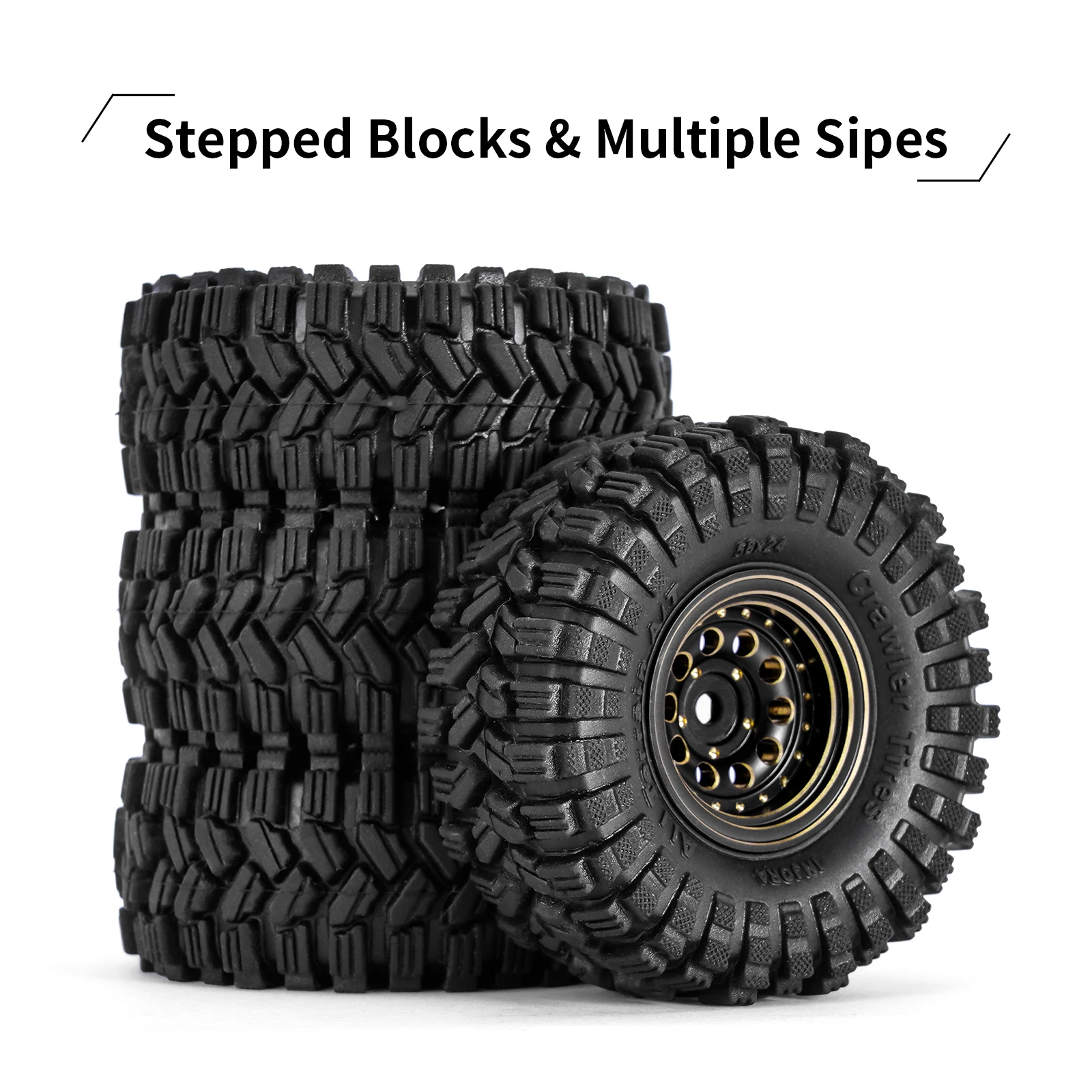 INJORA Schwarz beschichtetes Messing 1,0" Beadlock-Radreifen-Set für 1/24 1/18 RC Crawler Car Axial SCX24 AX24 TRX4M FCX24 – Detail 7