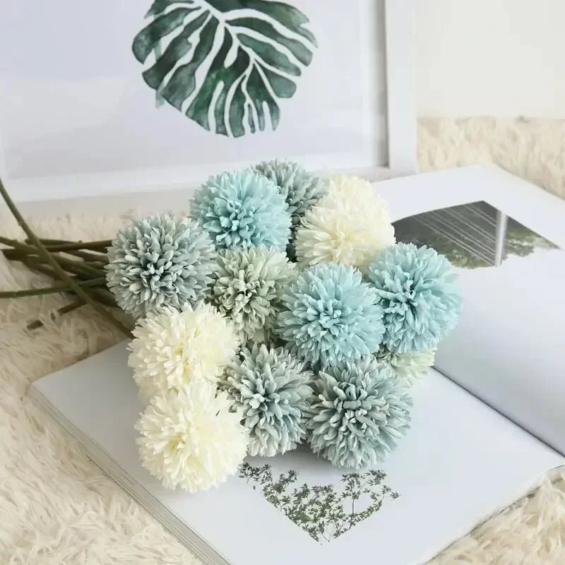 5pcs Artificial Dandelion Flowers, Fake Hydrangea Bridal Wedding Bouquet, Home Garden Party Wedding Decor, Winter Christmas Home