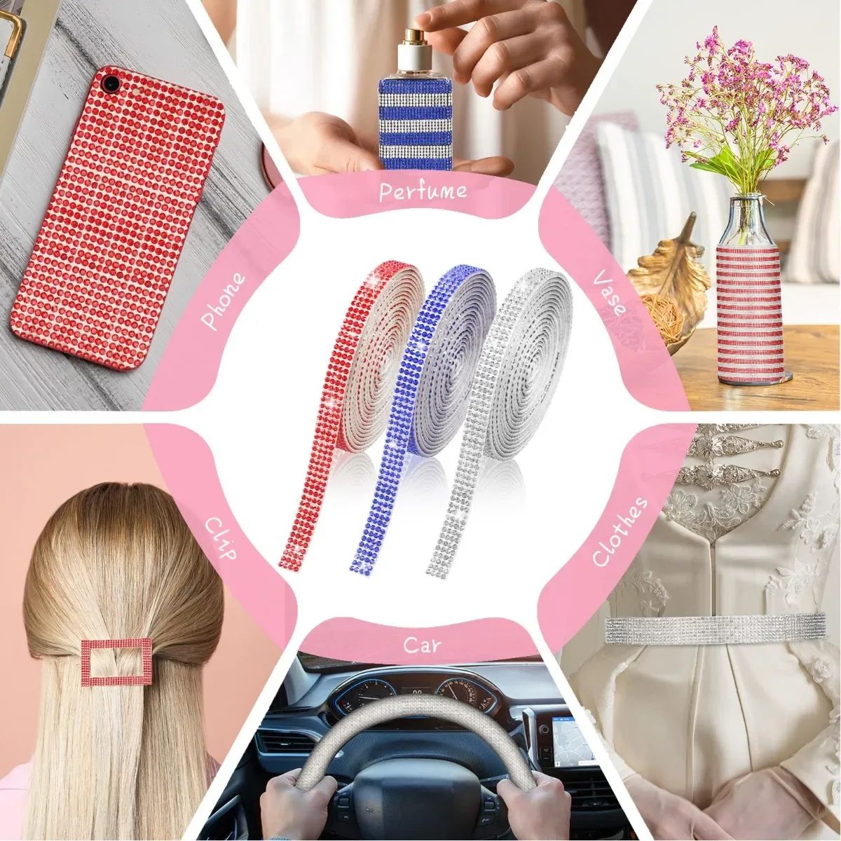 

Rhinestone Ribbon Self Adhesive Bling Crystal Sticker Diamond DIY Crafts Wedding Party Car Cloth Decoration Glitter