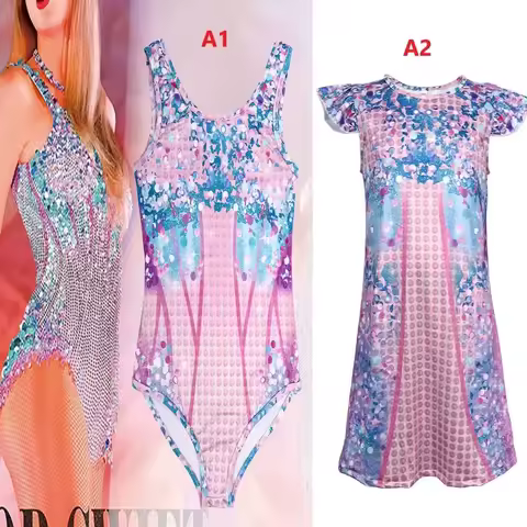 Famous Singer Swimsuit adult Kids Fashion Sequins Sleeveless Swimwear Summer Girls Cosplay Taylor Costume Halloween Bathing Suit